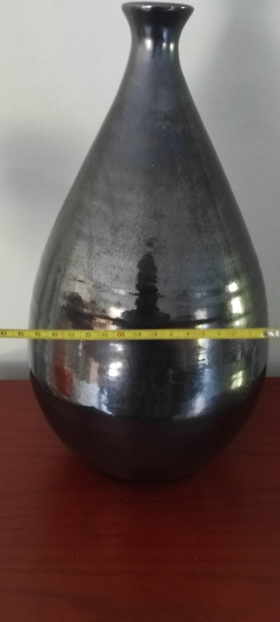 Image 1 of Vintage Mid-Century Ceramic Drop Vase (36cm) – Metallic Black