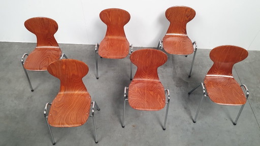 Sedia vintage Pagholz School dal design industriale anni '60, stile retrò – eetkamerstoelen, Wood, Chrome (photo 2 of 15)
