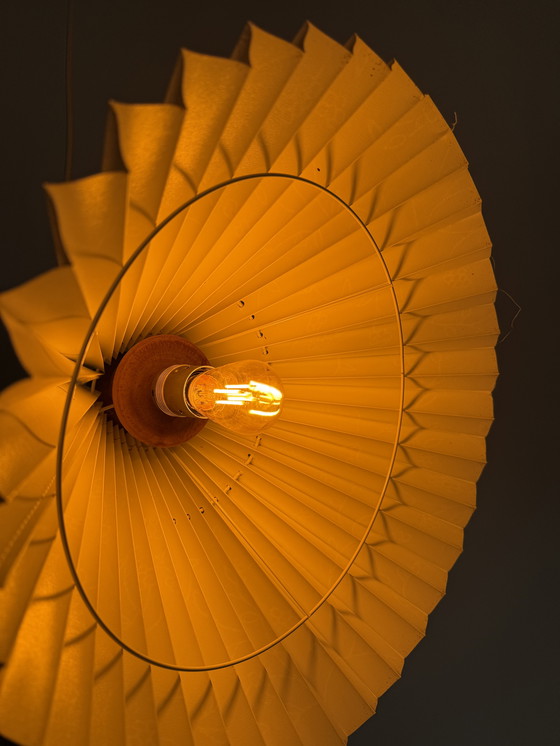 Image 1 of Vintage wood & pleated pendant lamp '60
