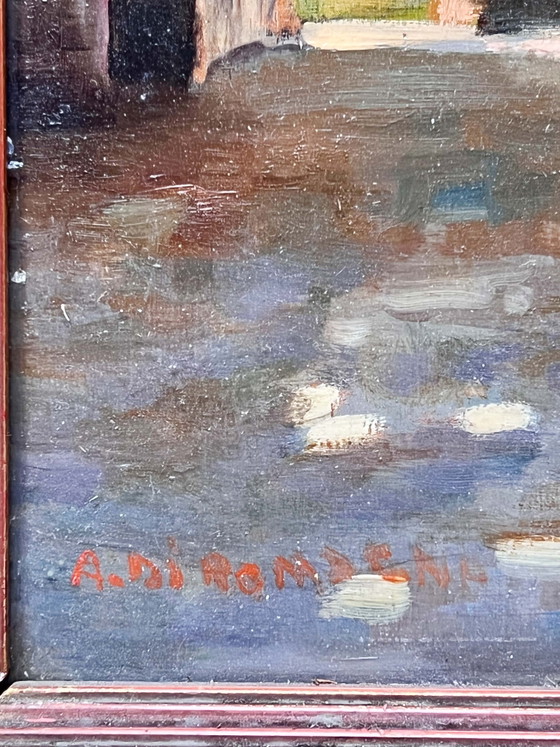 Peinture à l'huile sur toile des années 1950: Vieille Ferme par Alfredo di Romagna, Peintures et dessins (photo 2 sur 2)