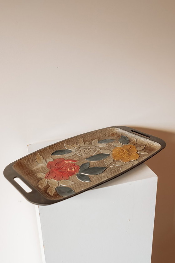 Image 1 of Plateau vintage avec fleurs