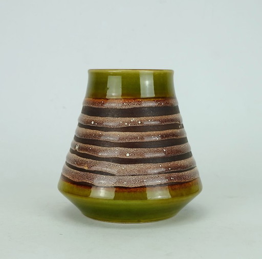 vintage mid century fohr keramik VASE model 130 15 olive green with stripe pattern