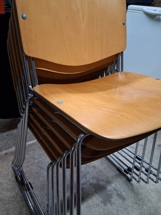 Sedie impilabili vintage - 6 pezzi – Sedie da pranzo, Metal, Wood (photo 3 of 5)