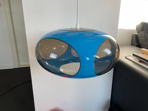 Space Age Lamp Massive Bug Eye, UFO Pendant Lamp Blue, Vintage, Retro, Plastic (photo 3 of 10)