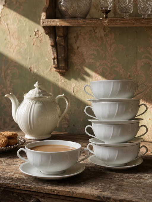 5 two-handled cups/bowls, Limoges porcelain Bernardaud "Palm"