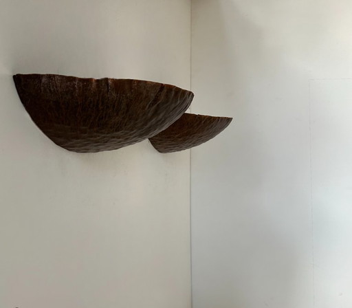 Paire d'appliques vintage, métal rouillé traité, France, 1980