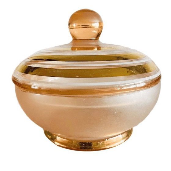 Image 1 of Art Deco bonbonnière pink gold glass jewelry box 1950's