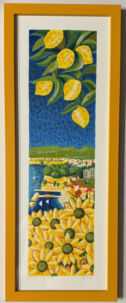 1. Mimmo Sciarrano silkscreen, 25x70cm Marina Di Sorrento in frame – lithos zeefdrukken, Paper