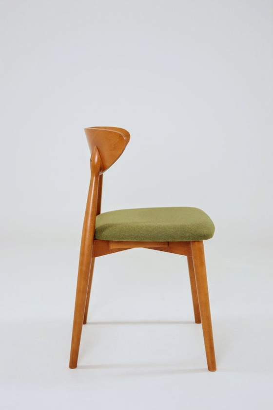 Image 1 of Eetkamerstoelen set van 4 natuurlijk hout, bekleding van groene wol