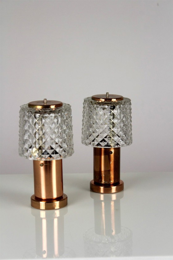 Lampade da tavolo in rame di Kamenicky Senov, anni '70, set di 2 – Glass, Copper (photo 2 of 13)