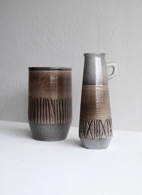 Image 1 of Mid-century Scandinavian modern art design pottery vases in ceramic by Ingrid Atterberg for Upsala Ekeby, Sweden, 1970s, set of