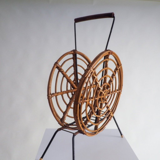 Mid Century Round Rattan Magazine Holder