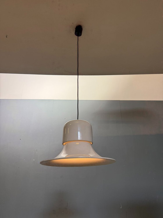 Image 1 of Weiße Hängelampe „Campana“ von Joe Colombo für Stilnovo, Italien, 1970er Jahre