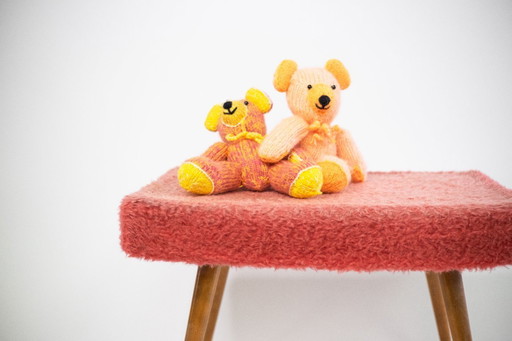 Vintage Hocker mit integrierter Trittleiter und Plüschüberzug