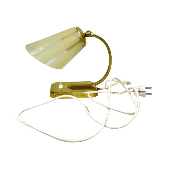 Image 1 of Art Déco/Modernistische bureaulamp, Duitsland, jaren 1950, met messing en glazen kap.