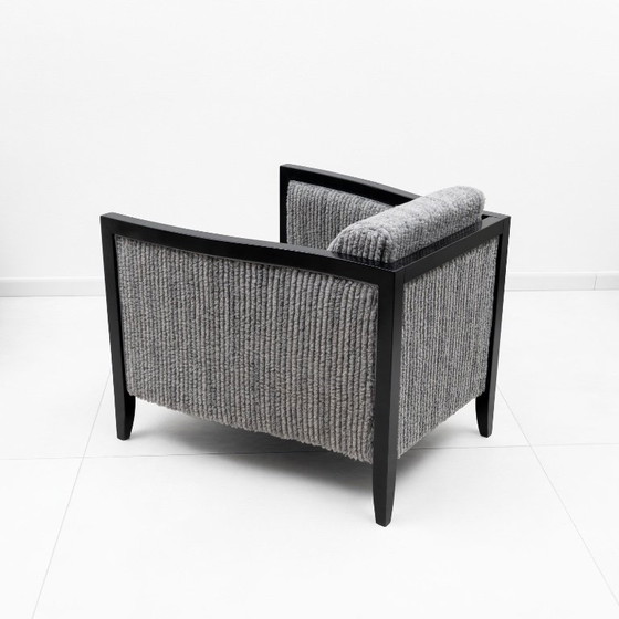 Image 1 of Zwei italienische Art-Deco-Sessel aus schwarz lackiertem Holz und geripptem Samt