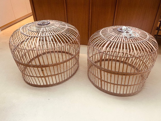 Image 1 of Set unico di 2 lampade a sospensione in rattan fatte a mano