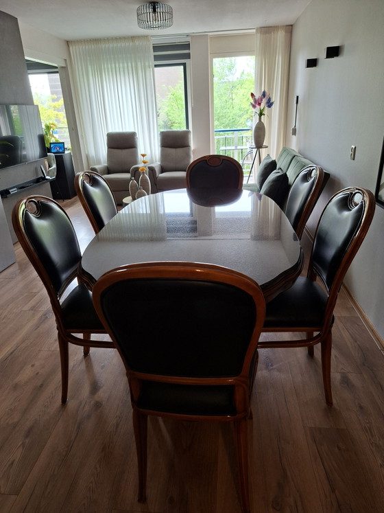 Image 1 of Eetkamerset-Oud Italiaanse eetkamer set (tafel/6 stoelen/marmer topper