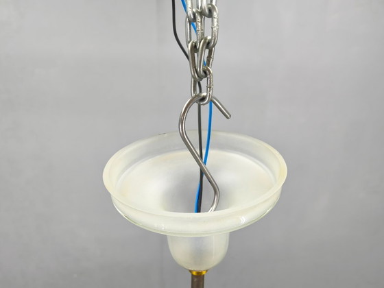 Image 1 of Art Deco kroonluchter van glas en messing, Tsjechoslowakije, jaren 1940