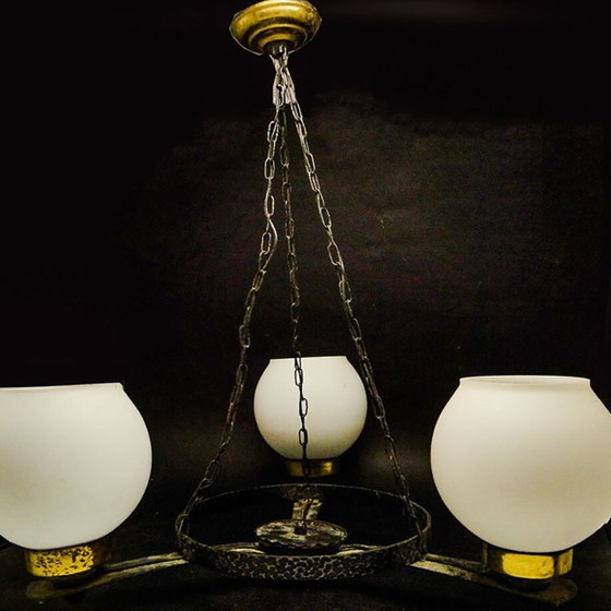 Mid-Century Modern Pendant Lamp, 1970s – Glass, Iron (photo 3 of 7)