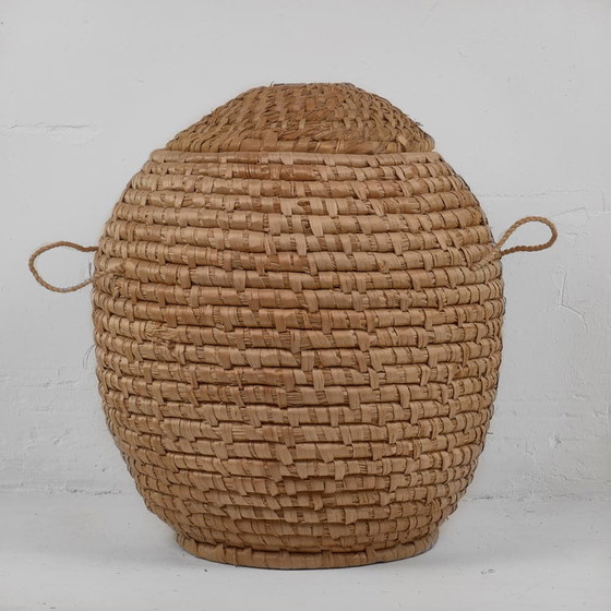 Rotan mand met antieke deksel (ca. 1930) – Decoratieve objecten, Wicker (photo 10 of 15)