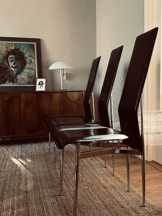 Image 1 of Set of 6 "S44" Leer en Chromen Design Stoelen door Gualtierotti en Vegni voor Fasem (1980s)