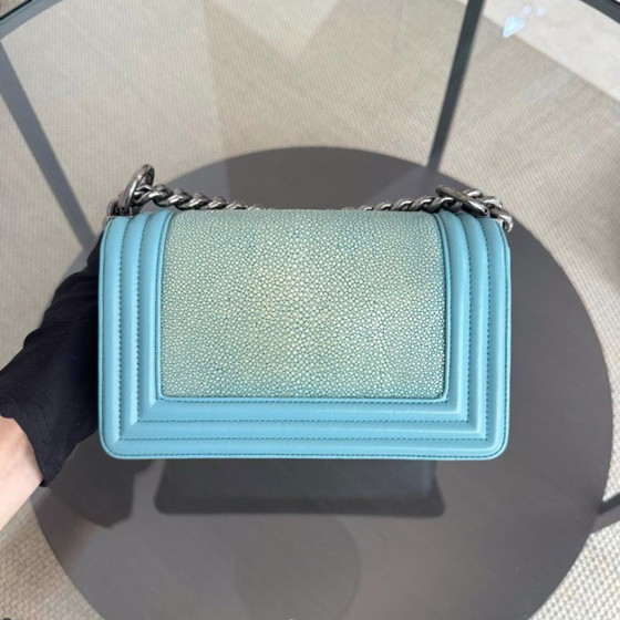 Image 1 of Chanel Boy Small - 20CM Stingray Tiffany Blue Silver Hardware Series 22