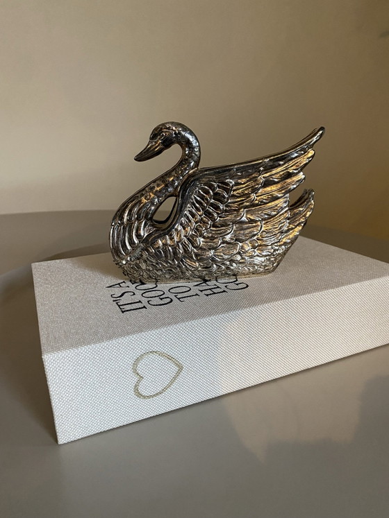 Versilberter Schwan Serviettenhalter, Tischdekoration, Metall (Foto 3 von 8)