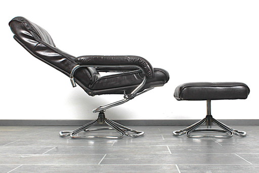 Fauteuil relax Unico en cuir noir avec hocker