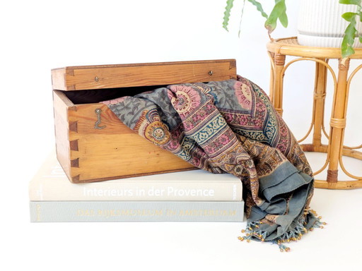 Antique Pinewood Storage Box with Brass Hinges | Vintage Decorative Storage