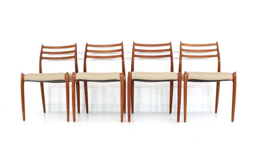 as new! Set of 4 Niels O. Møller by J.L. Møllers, Model 78 Vintage Teak Danish Dining Chairs, new upholstery, RP. 5160,- Euro
