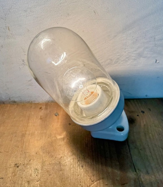 Image 1 of Vintage White Porcelain Wall Light with Clear Glass, 1960s