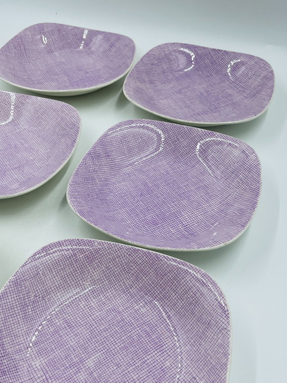 Image 1 of Set di 6 piatti fondi Boch La Louvière – Motivo Seduction 1962 – Vintage belga