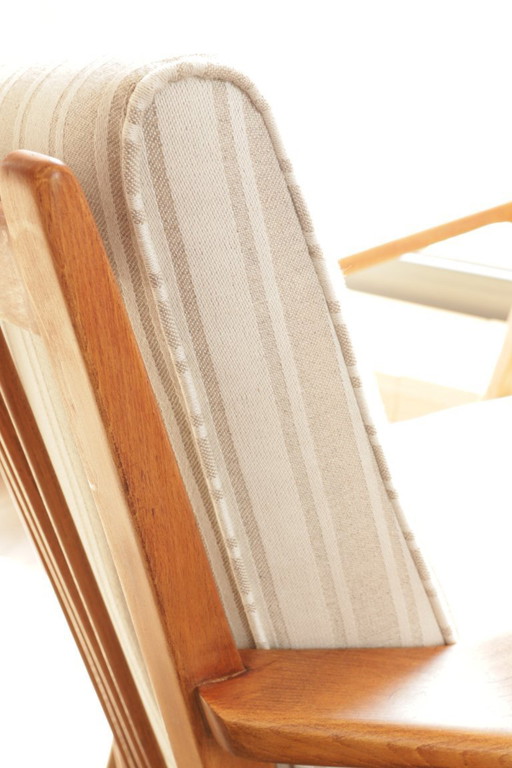Vintage armchair knoll beige white stripes 1960