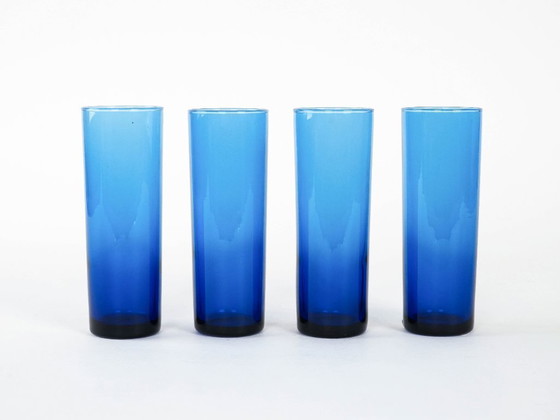 Image 1 of Ensemble de verres cobalt, design italien, années 1970, fabriqués en Italie