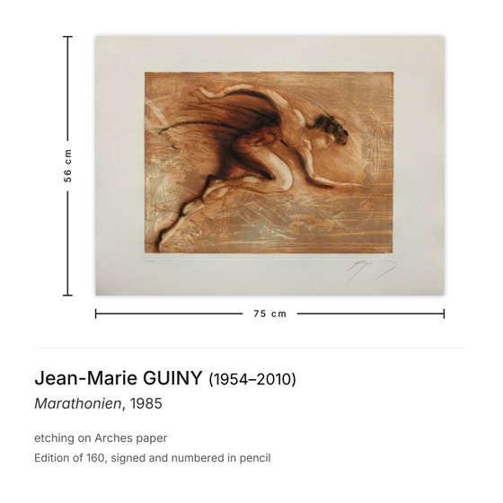 Jean-Marie Guiny Gravure Signée Marathonien 1985 – Lithographies et sérigraphies, Paper (photo 3 of 5)