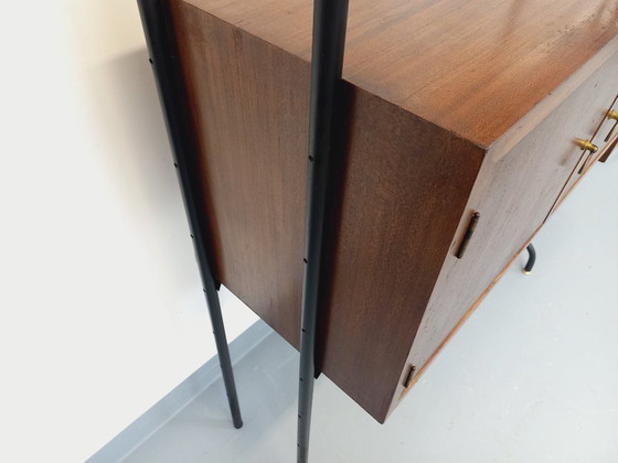 Image 1 of Libreria doppia componibile vintage italiana in legno e metallo degli anni '60