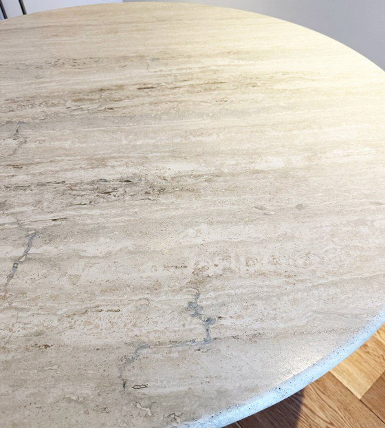 Image 1 of Vintage Italian Solid Travertine Round Dining Table Ø120