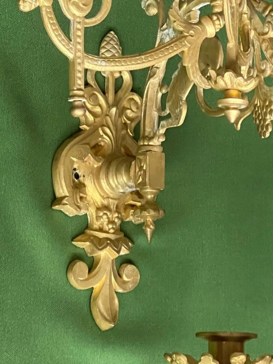 Paire d'appliques murales néo-gothiques. Bronze doré massif. (photo 5 of 16)