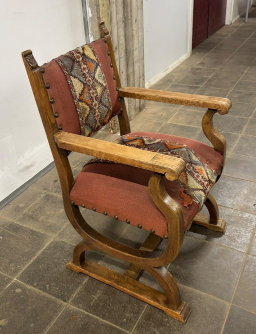 Klassieke Deense bogenstoel 20s-30s – fauteuils, Textile, Wood