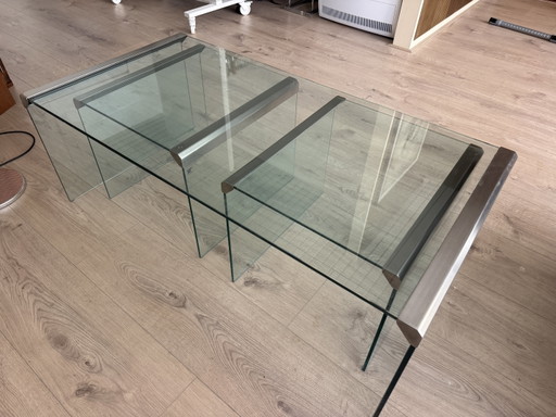 Gallotti & Radice T35 glass coffee table set, Italy 1970 – Gallotti&Radice, salontafels, rvs