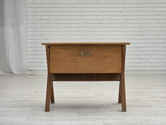 Image 1 of 1970s, Scandinavian side table with drawer, solid oak wood, teak wood.