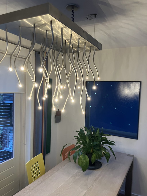 Designer stainless steel dining table lamp with halogen bulbs, dimmable