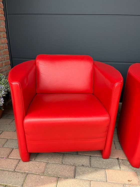 Image 1 of Set di due poltrone in pelle rossa