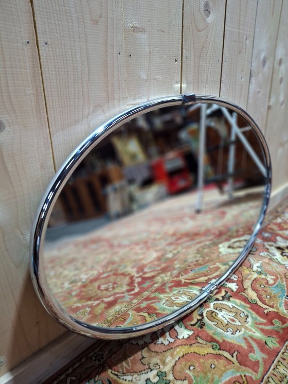 Image 1 of Art Deco chrome oval mirror
