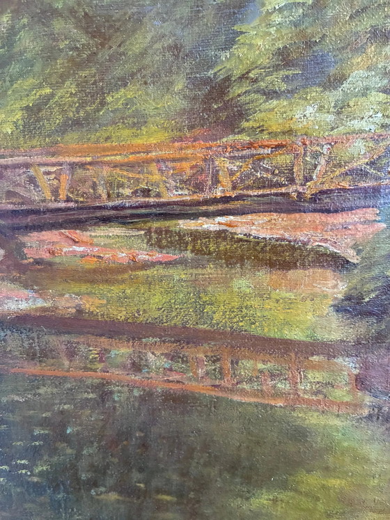 Image 1 of Vintage original oil painting forest landscape