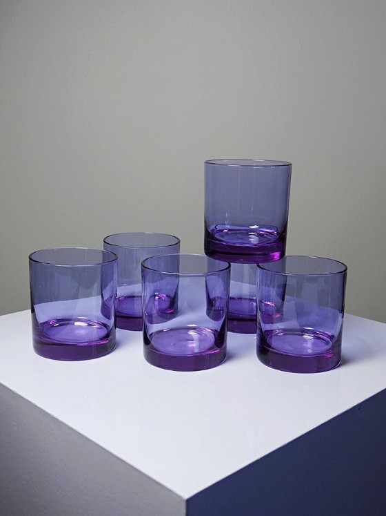 Image 1 of 6 Verres à whisky/cocktails cristal améthyste, design Mid Century années 1960-70