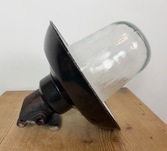 Vintage Industrial Black Enamel and Cast Iron Wall Lamp, 1960s, Wall lights, Metal, Glass (photo 11 of 15)