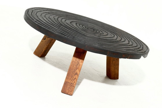Image 1 of Vintage Artisan Round Tripod Coffee Table 1960s