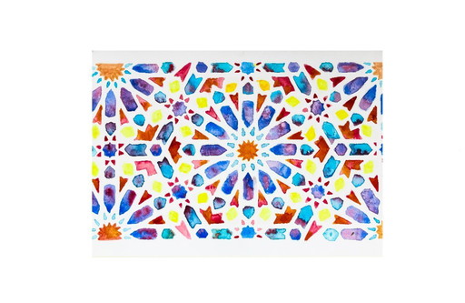 Original watercolor painting of an Arabic tile. Arabic tile painting. Geometric painting. New.